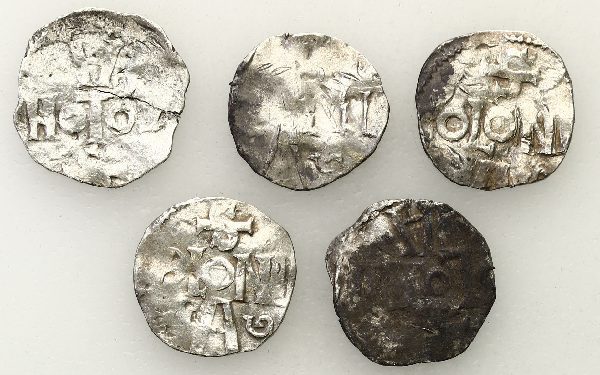 Niemcy, Dolna Lotaryngia - Kolonia, X/XI wiek. Denar typu kolońskiego i ich naśladownictwa, zestaw 5 monet